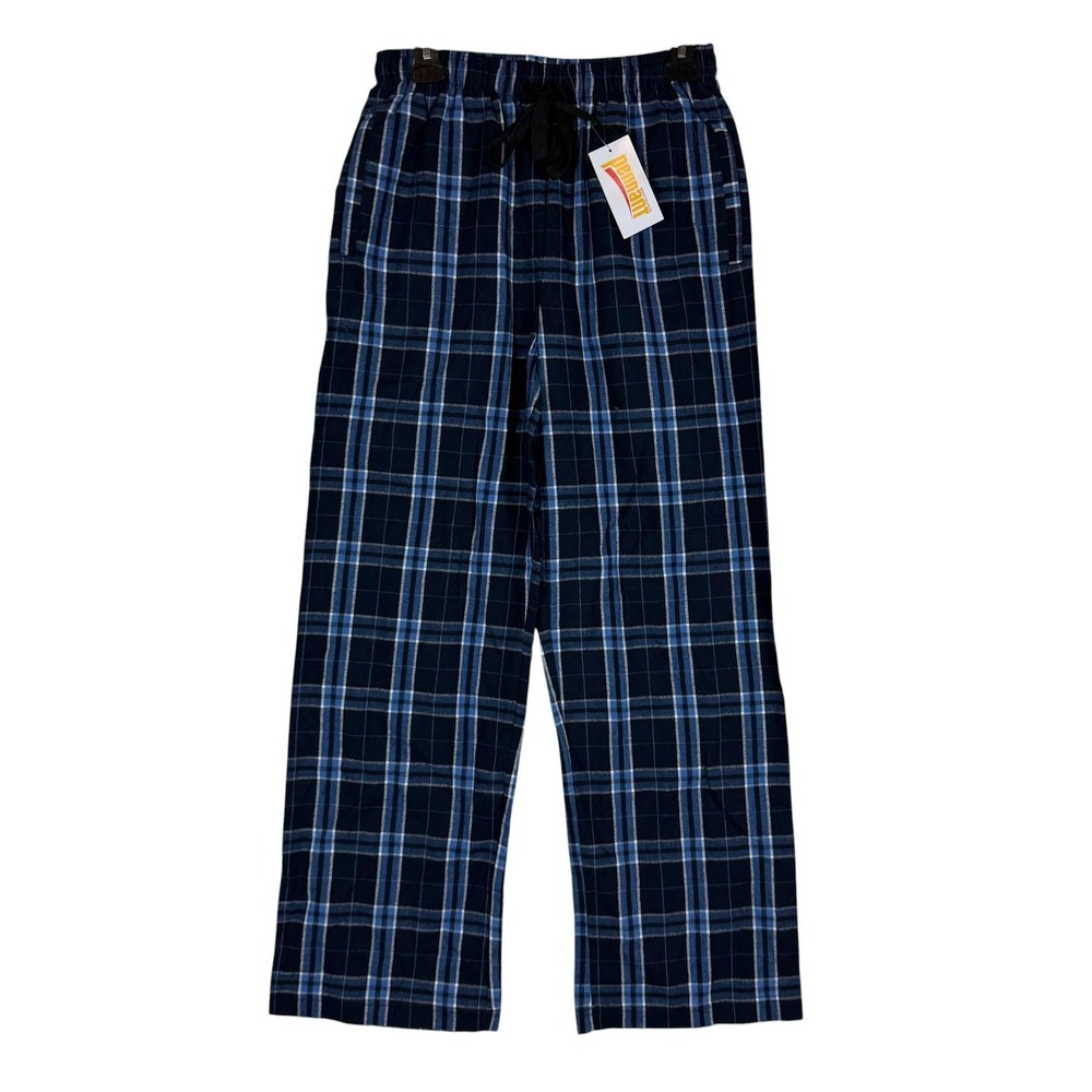 Pennant Pajama Pants Mens Small Blue Plaid Flannel Drawstring Sleepwear Lounge